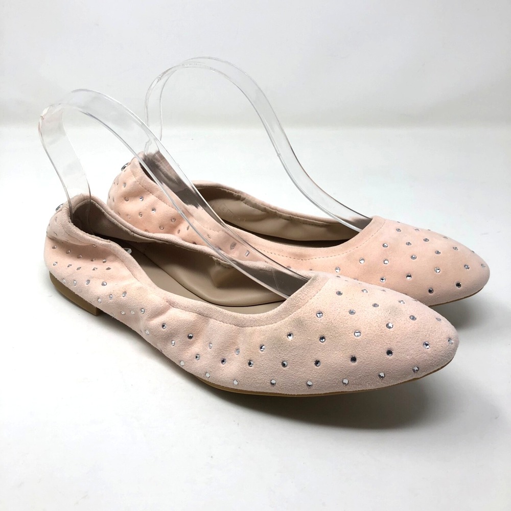 Stuart Weitzman Bling Embellished Suede Ballet Flats Pink Womens 10 Dainty Girly